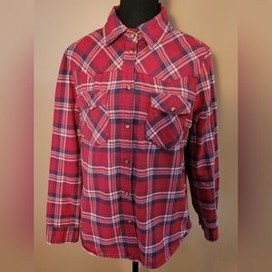 JACHS GIRLFRIEND Red Plaid Shacket, Snap-down, Size Small